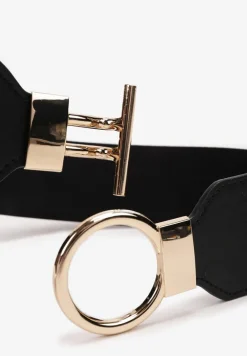 Czarny Elastyczny Pasek z Okrągłym Metalowym Zapięciem Bericia