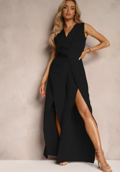 Czarny Elegancki Kopertowy Kombinezon Zapinany na Suwak i Guzik Dimeera