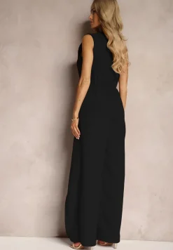 Czarny Elegancki Kopertowy Kombinezon Zapinany na Suwak i Guzik Dimeera