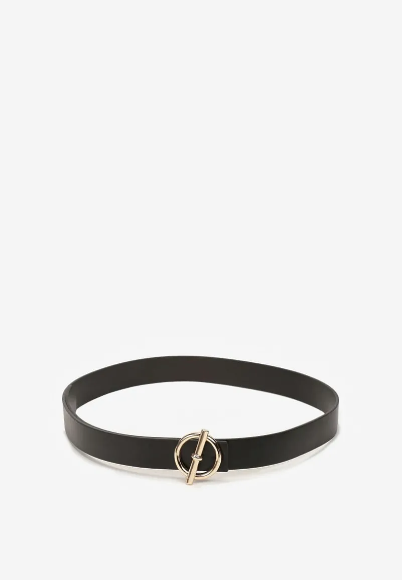 Czarny Gładki Pasek z Okrągłą Sprzączką Verala