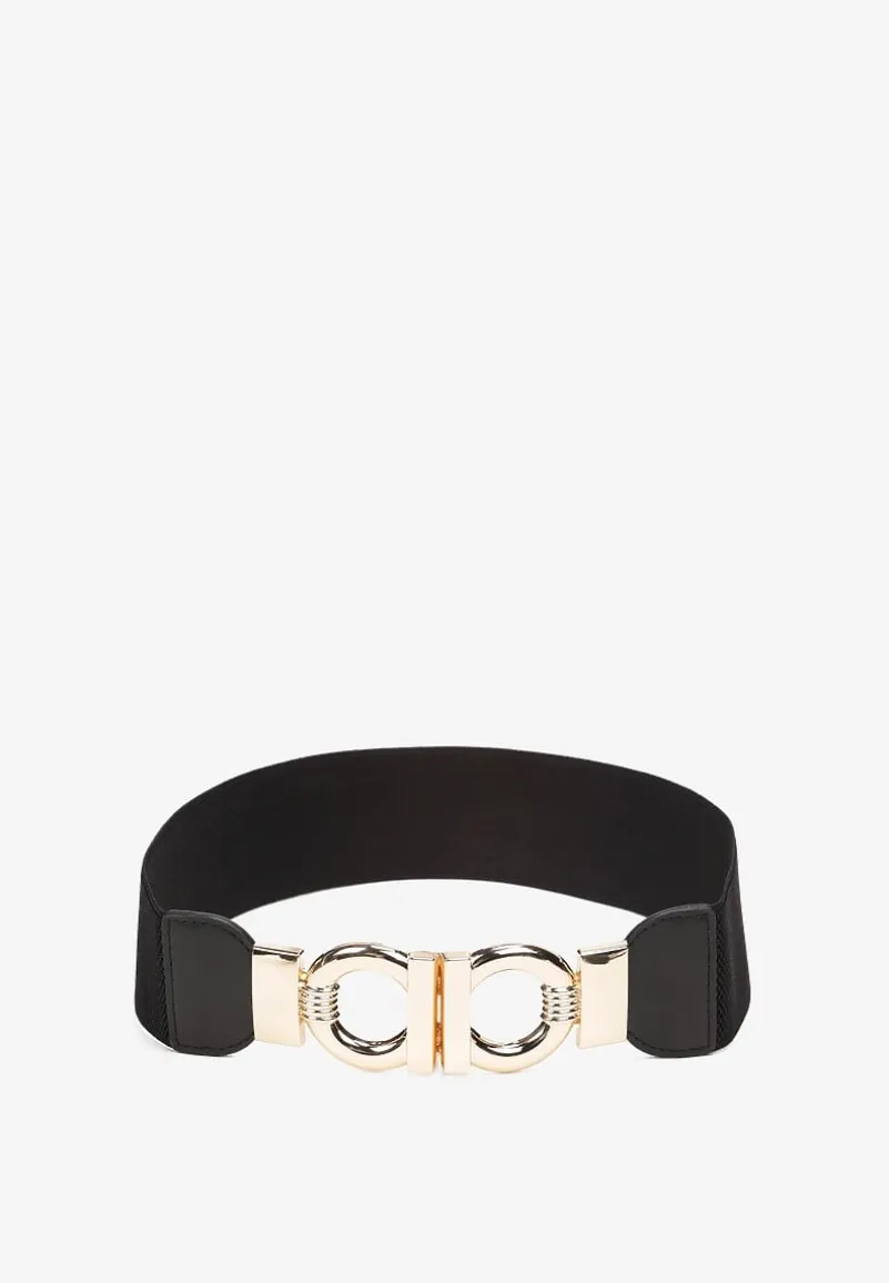 Czarny Gumowy Pasek z Ozdobnym Zapięciem Neteia