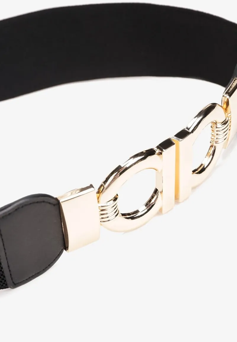 Czarny Gumowy Pasek z Ozdobnym Zapięciem Neteia