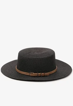 Czarny Kapelusz z Plecionki z Paskiem i Szerokim Rondem Aspicaia