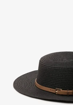 Czarny Kapelusz z Plecionki z Paskiem i Szerokim Rondem Aspicaia