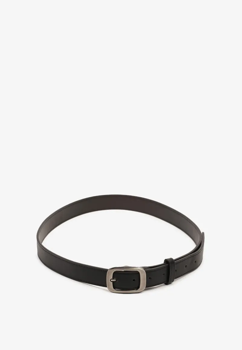 Czarny Klasyczny Pasek z Klamrą o Geometrycznym Kształcie Revadelle