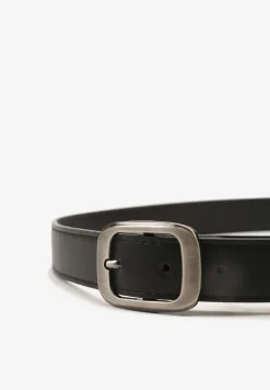 Czarny Klasyczny Pasek z Klamrą o Geometrycznym Kształcie Revadelle