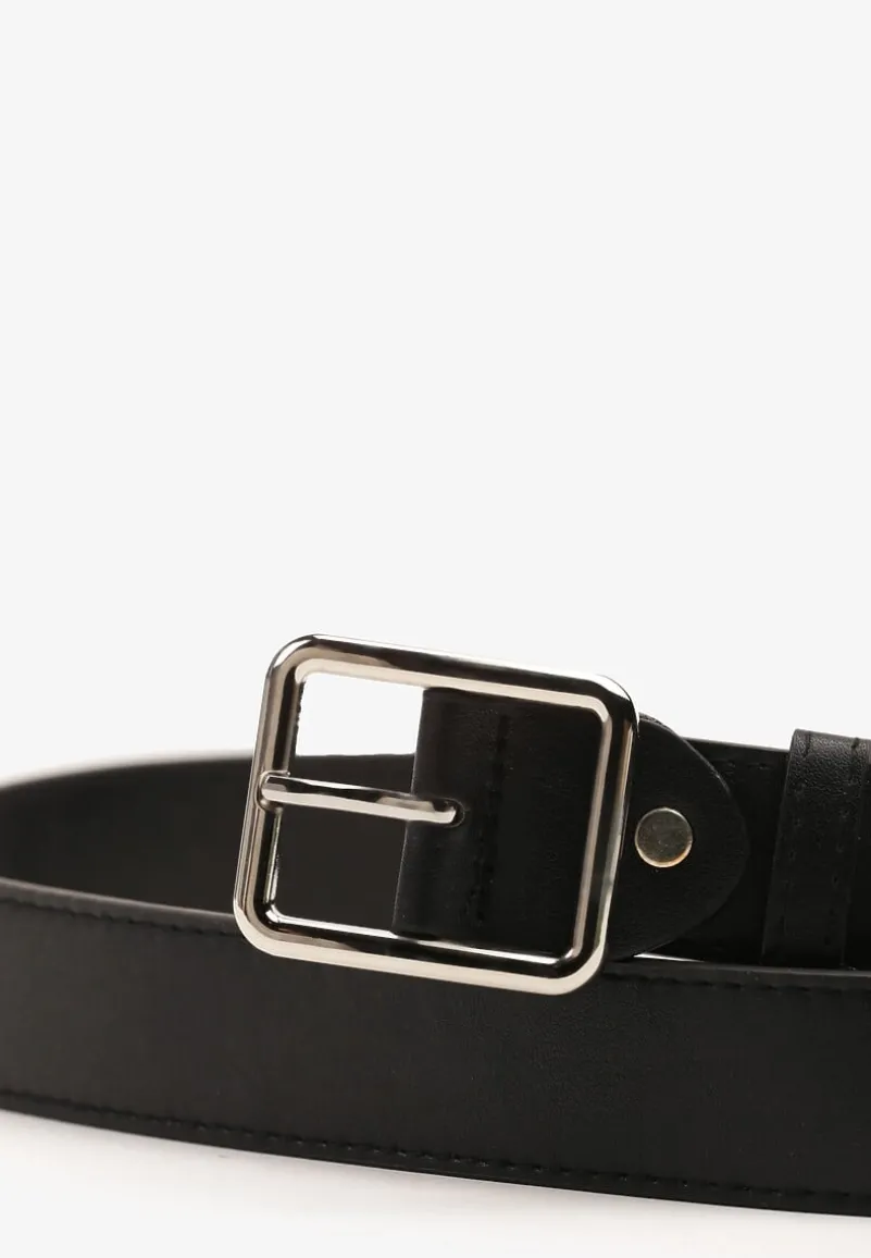 Czarny Klasyczny Pasek z Geometryczną Klamrą Mevinala