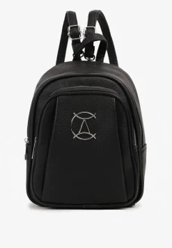 Czarny Klasyczny Plecak Zdobiony Metalowym Detalem z Regulowanymi Szelkami Ravandelle