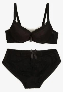 Czarny Komplet Bielizny Biustonosz Push Up i Figi z Kokardką Nasilae
