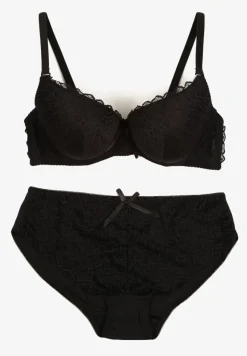 Czarny Komplet Bielizny Koronkowej Klasyczny Biustonosz i Figi z Wysokim Stanem Nasellea