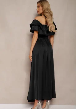 Czarny Komplet Długa Spódnica Rozkloszowana z Rozcięciem na Boku oraz Bluzka Hiszpanka Virera