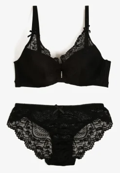 Czarny Komplet Koronkowy z Kokardkami Majtki typu Figi i Biustonosz Full Cup Iriniues
