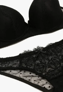 Czarny Komplet z Koronką Figi i Usztywniany Biustonosz z Kokardami Iridorea