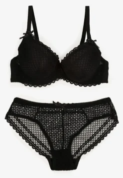 Czarny Komplet z Koronki Regulowany Biustonosz Full Cup oraz Majtki Figi Irialynne