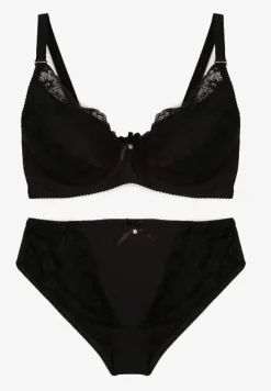 Czarny Komplet z Koronki Figi i Usztywniany Biustonosz Nevenis