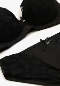 Czarny Komplet z Koronki Figi i Usztywniany Biustonosz Nevenis