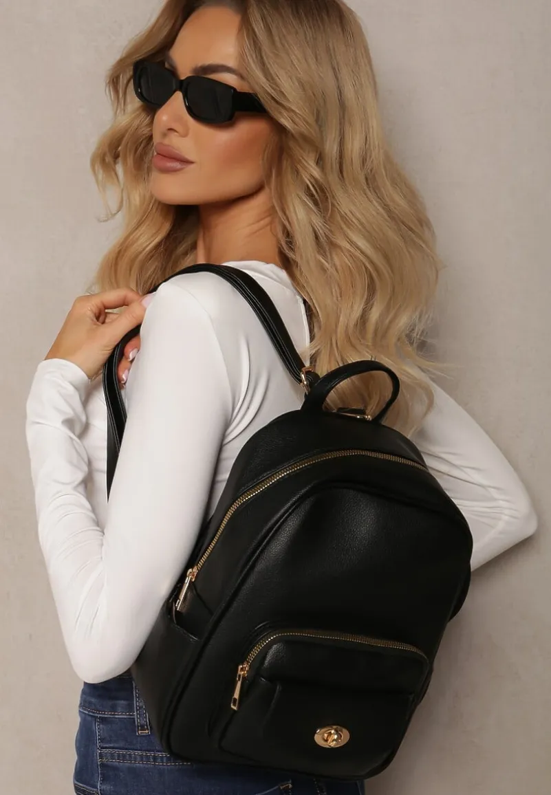 Czarny Mały Plecak w Stylu Casual z Imitacji Skóry Arxena