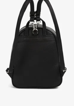 Czarny Mały Plecak z Kieszonką i Metaliczną Ozdobą na Szelkach z Regulacją Ravasindra