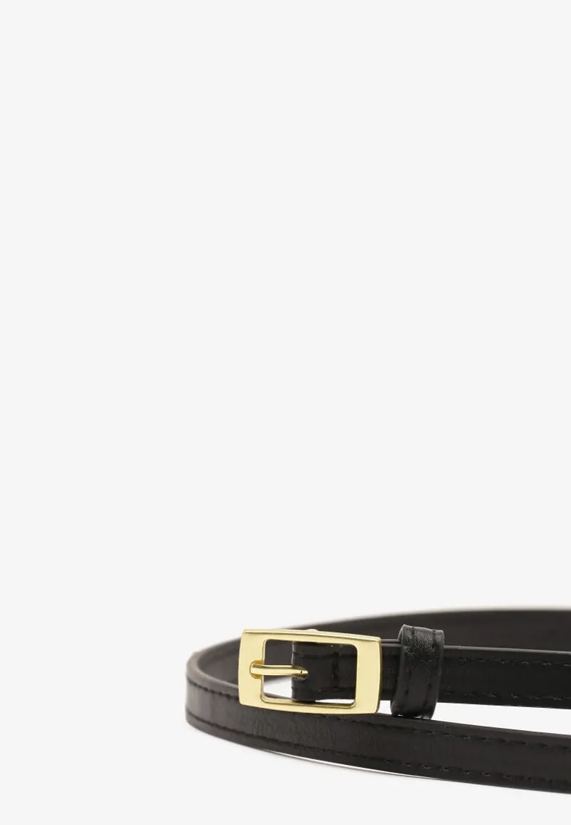 Czarny Pasek Cienki z Prostokątną Klamrą Voreyna