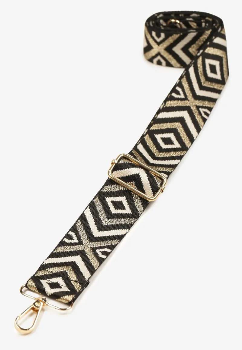Czarny Pasek do Torebki w Geometryczny Print Sarovia