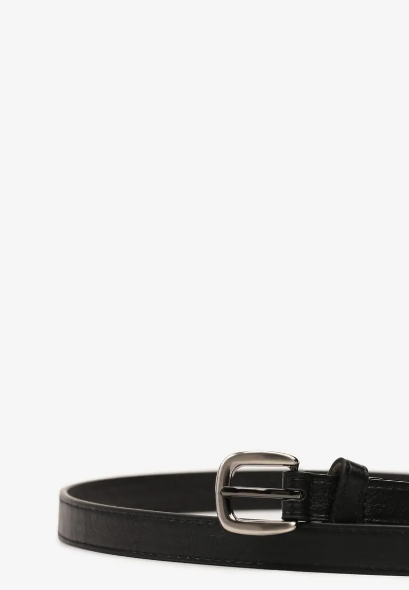 Czarny Pasek Klasyczny z Metaliczną Klamrą Ilainae