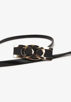 Czarny Pasek na Cienkiej Elastycznej Sprężynce z Metalową Klamrą Meleano