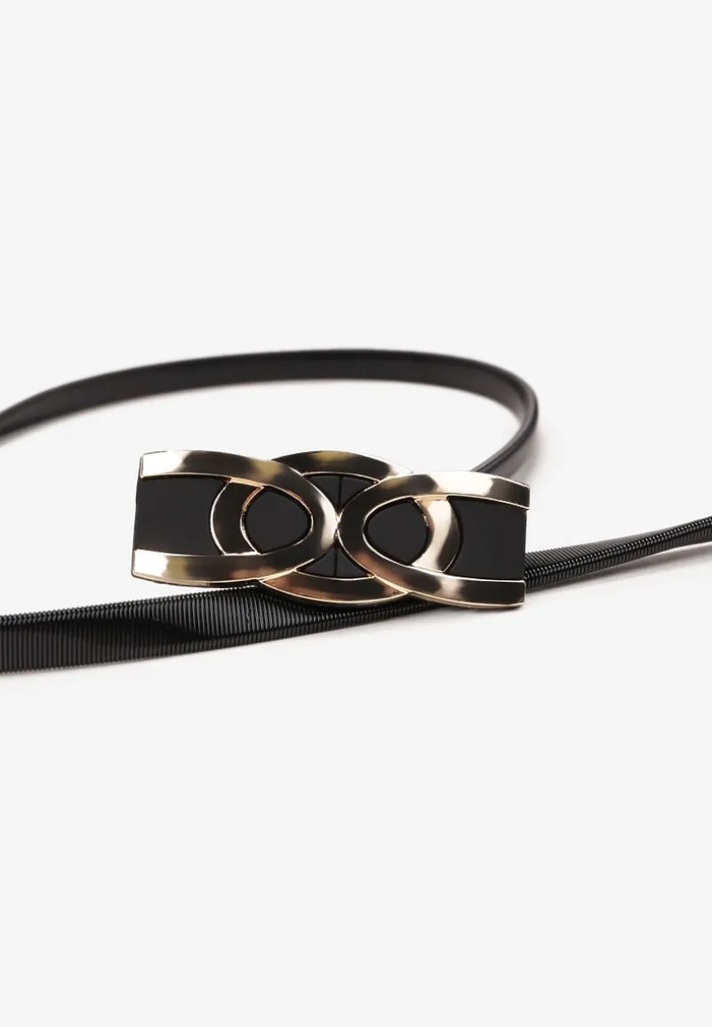 Czarny Pasek na Cienkiej Elastycznej Sprężynce z Metalową Klamrą Meleano