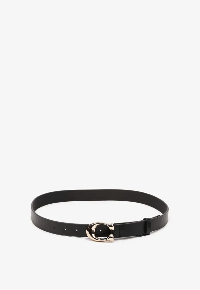 Czarny Pasek z Klamrą o Złotym Połysku Prallia