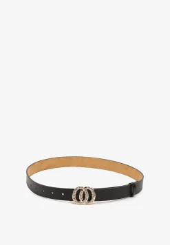 Czarny Pasek z Okrągłą Klamrą i Cyrkoniami Kefia