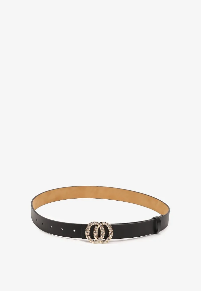 Czarny Pasek z Okrągłą Klamrą i Cyrkoniami Kefia