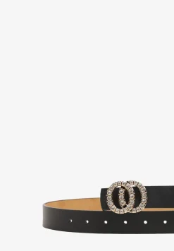 Czarny Pasek z Okrągłą Klamrą i Cyrkoniami Kefia