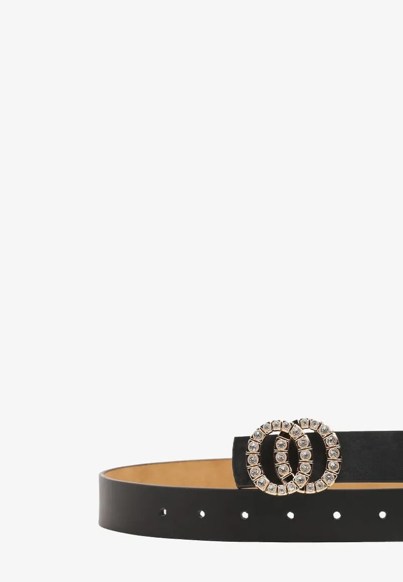 Czarny Pasek z Okrągłą Klamrą i Cyrkoniami Kefia