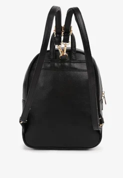 Czarny Pikowany Plecak z Odpinanymi Paskami Ozdobiony Metaliczną Aplikacją Weratia