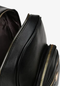 Czarny Plecak na Regulowanych Szelkach z Ekoskóry ze Złotymi Detalami Sanu