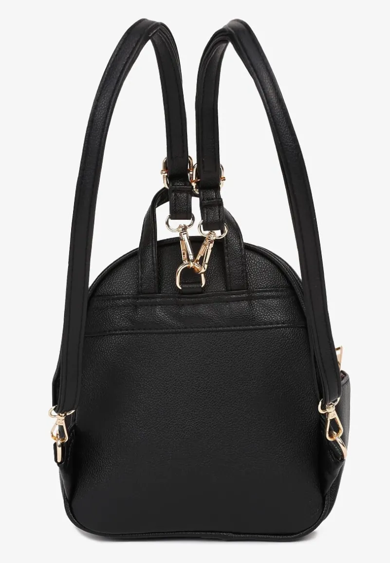 Czarny Plecak Ozdobiony Pikowaniem i Łańcuszkiem z Regulowanymi Odpinanymi Paskami Nelanise