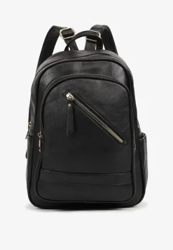 Czarny Plecak z Asymetrycznym Suwakiem i Regulowanymi Szelkami Falvia