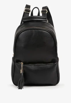 Czarny Plecak z Dodatkową Kieszonką i Frędzlem Moratia