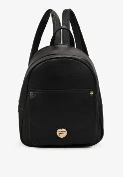 Czarny Plecak z Ekoskóry z Dodatkową Kieszenią z Przodu Deboee