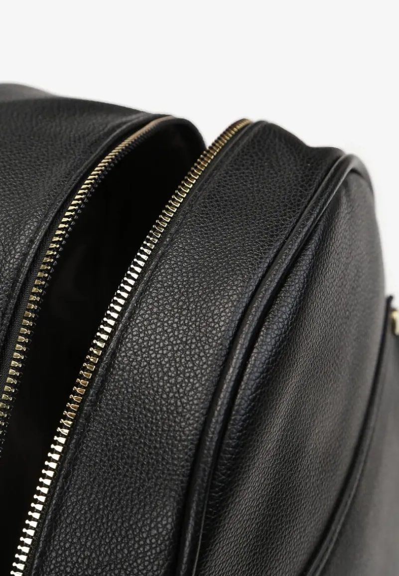 Czarny Plecak z Ekoskóry z Dodatkową Kieszenią z Przodu Deboee