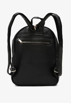 Czarny Plecak z Ekoskóry z Suwakiem i Frędzlami na Regulowanych Szelkach Umbriel