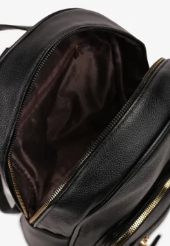 Czarny Plecak z Ekoskóry z Suwakiem i Frędzlami na Regulowanych Szelkach Umbriel