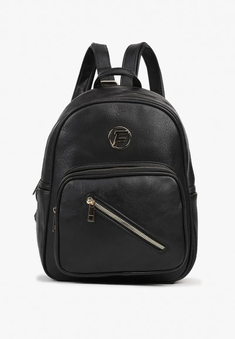 Czarny Plecak z Ozdobną Aplikacją i Suwakiem Milaretta