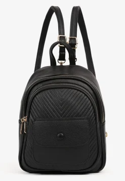 Czarny Plecak z Regulowanymi Odpinanymi Paskami Ozdobiony Kieszonką z Klapą Nelope