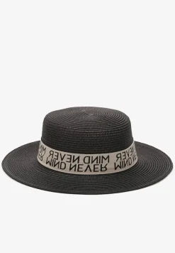 Czarny Pleciony Kapelusz Ozdobiony Materiałową Tasiemką Mooelle