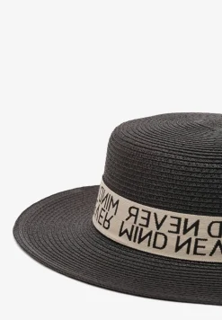 Czarny Pleciony Kapelusz Ozdobiony Materiałową Tasiemką Mooelle