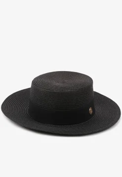 Czarny Pleciony Kapelusz Ozdobiony Metaliczną Aplikacją Doliriela
