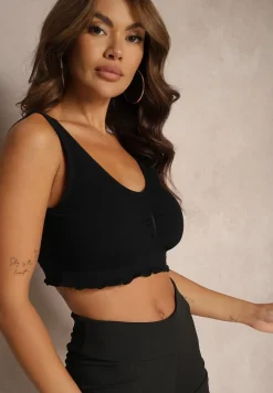 Czarny Sportowy Biustonosz Wykończony Marszczeniem z Wyjmowanymi Miseczkami Nevetisha