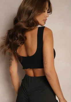 Czarny Sportowy Biustonosz Wykończony Marszczeniem z Wyjmowanymi Miseczkami Nevetisha