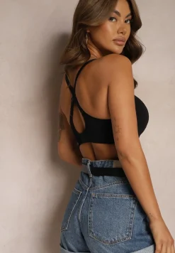 Czarny Sportowy Biustonosz z Ramiączkami na Krzyż Goolia