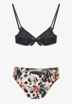 Czarny Strój Kąpielowy Bikini z Usztywnionym Biustonoszem i Wzorzystymi Figami Pialette